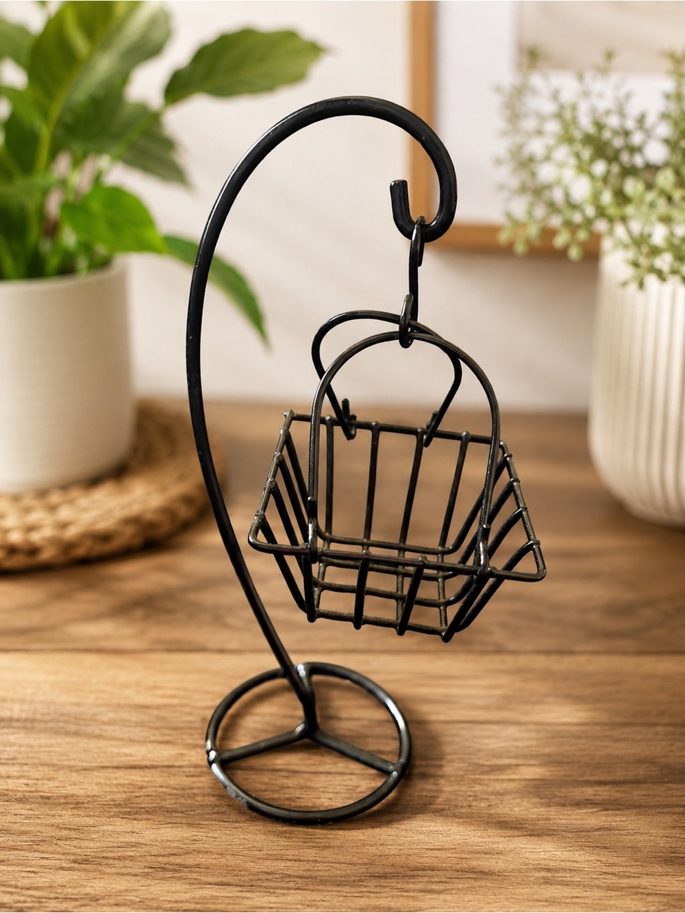 Hanging Wire Mini Basket Stand in Black